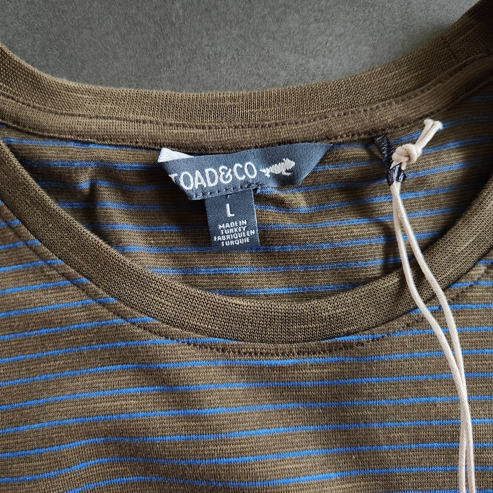 Toad&Co Mens Tempo Striped Organic Cotton Crewneck Tshirt Size Large NWT - Picture 5 of 11
